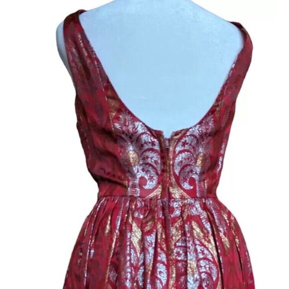 Vtg Silvano Of Roma Heiser Brocade Dress Red Gold Silver 1950s Party Cocktail - Picture 7 of 11
